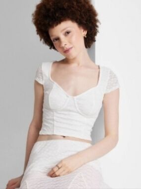 Wild Fable White Short Sleeve Lace Bustier Top Xxl Womens Y2k New